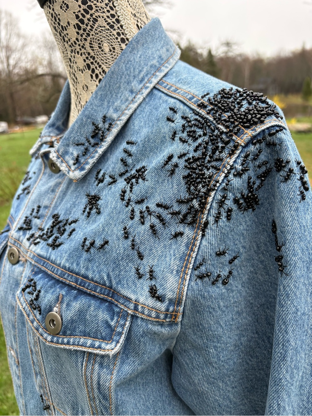 Black beads ANTS Light Blue Women's Jeans Jacket - Picture 6 of 13